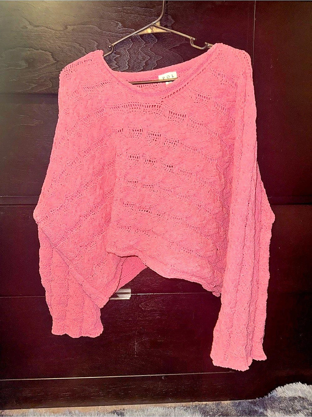 POL Pink Open Cable Knit Oversized Sweater